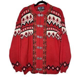 Vintage Norwegian Cardigan Sweater Nordic Fair Isle Virgin Wool Haare Size Large